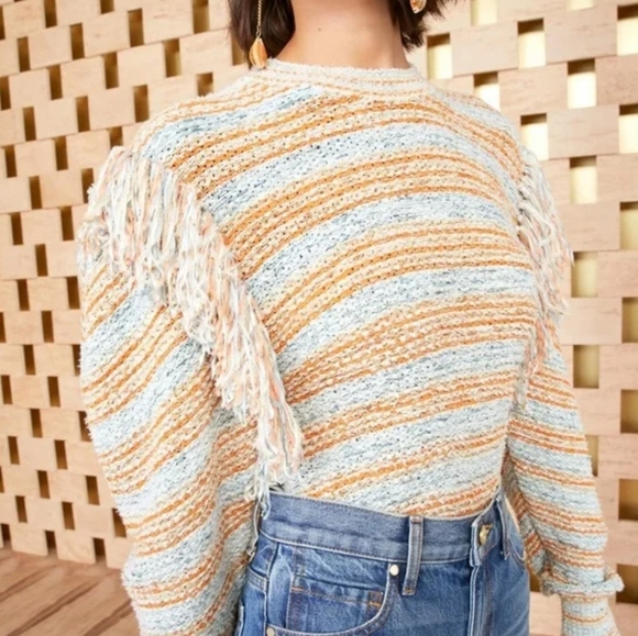 Ulla Johnson Sweaters - Ulla Johnson Orange And Blue Arquette Fringed Striped Sweater In Lily Size Small